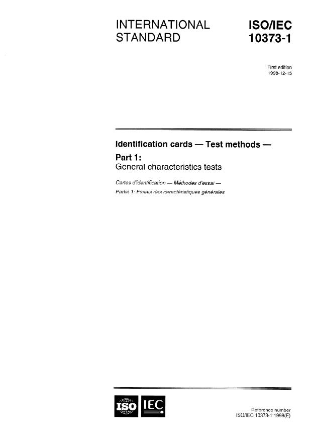 ISO/IEC 10373-1:1998 - Identification cards -- Test methods