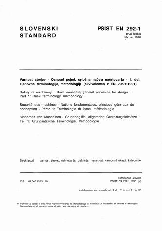P EN 292-1:1996 - Opomba: standard je izšel februarja 1996 in ne okrobra 1995
