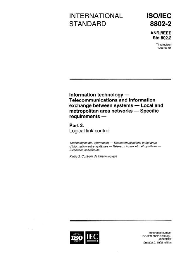 ISO/IEC 8802-2:1998 - Information technology -- Telecommunications and information exchange between systems -- Local and metropolitan area networks -- Specific requirements