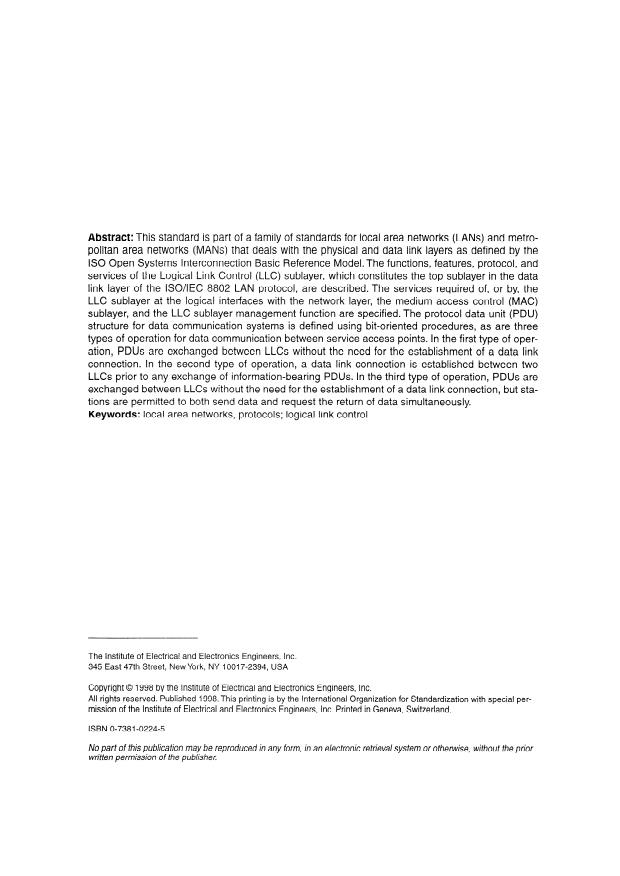 ISO/IEC 8802-2:1998 ISO/IEC 8802-2:1998 - Information technology -- Telecommunications and information exchange between systems -- Local and metropolitan area networks -- Specific requirements - Page 2 preview