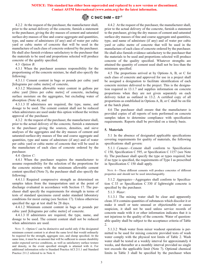 ASTM C94/C94M-03e1 - Standard Specification for Ready-Mixed Concrete