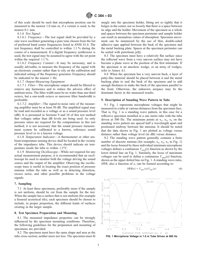 ASTM C384-03 - Standard Test Method for Impedance and Absorption of Acoustical Materials by the Impedance Tube Method
