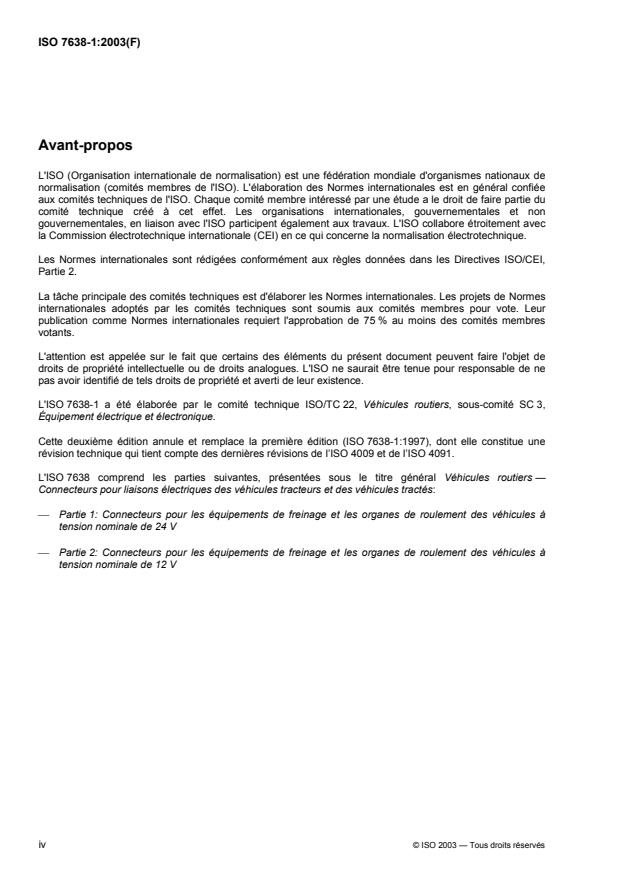 ISO 7638-1:2003 ISO 7638-1:2003 - Véhicules routiers -- Connecteurs pour liaisons électriques entre véhicules tracteurs et véhicules tractés - Page 4 preview
