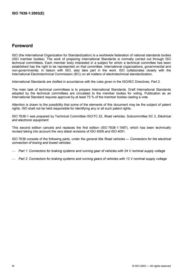 ISO 7638-1:2003 ISO 7638-1:2003 - Road vehicles -- Connectors for the electrical connection of towing and towed vehicles - Page 4 preview
