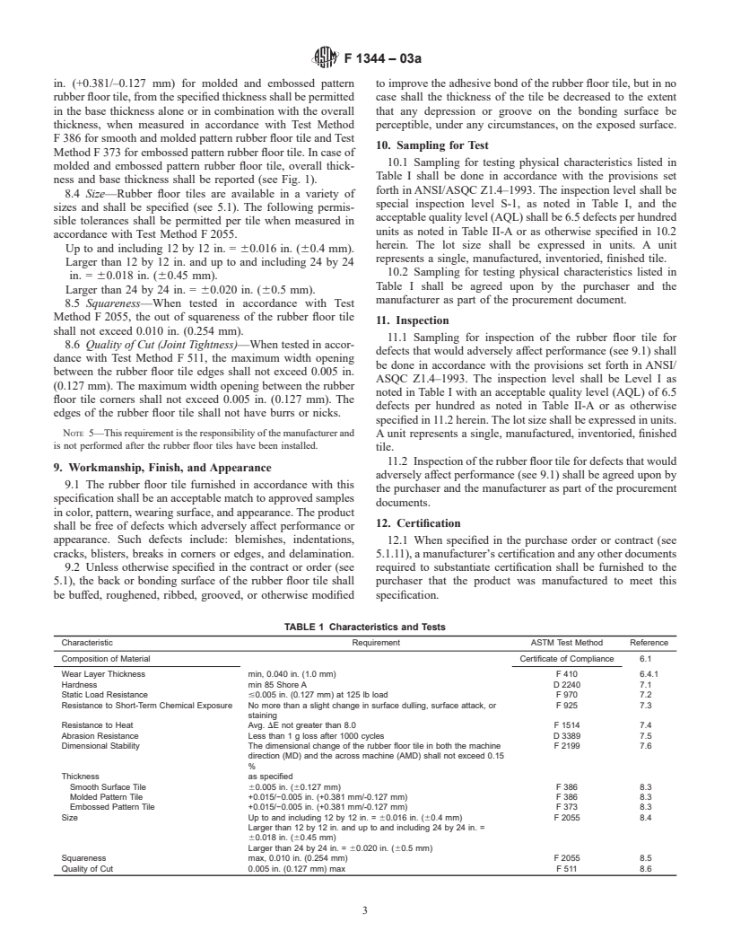 ASTM F1344-03a - Standard Specification for Rubber Floor Tile