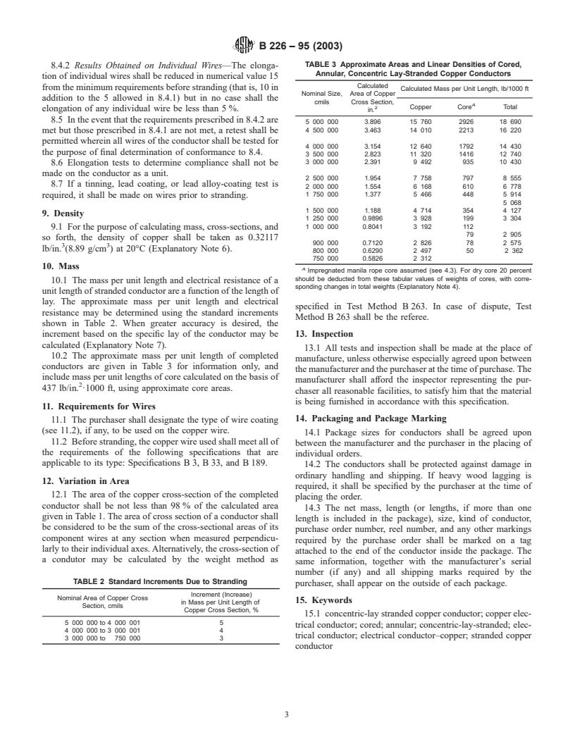 ASTM B226-95(2003) - Standard Specification for Cored, Annular, Concentric-Lay-Stranded Copper Conductors