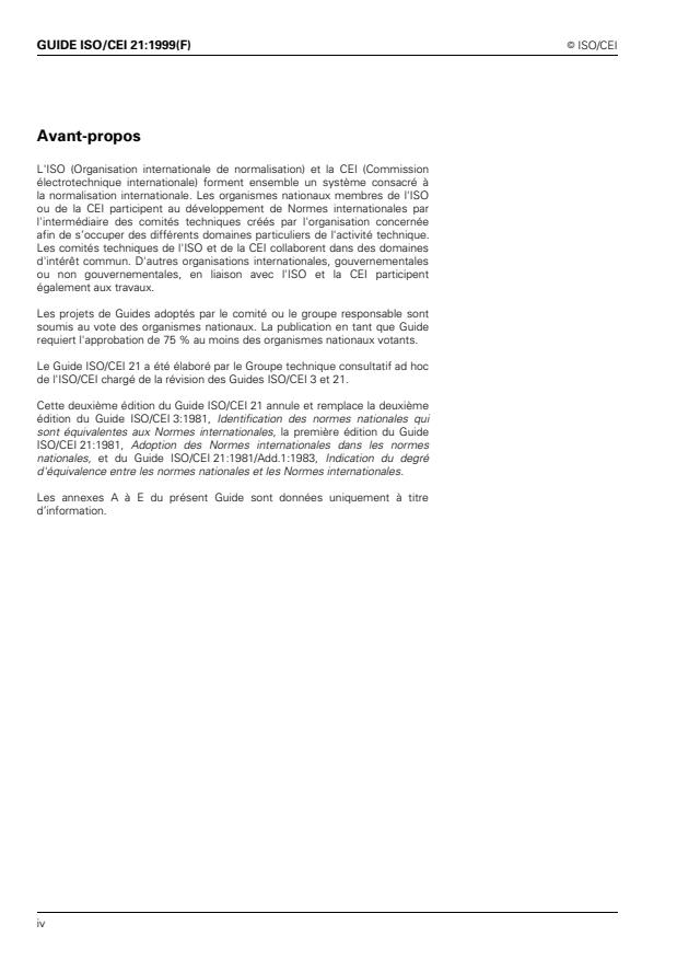 ISO/IEC Guide 21:1999 ISO/IEC Guide 21:1999 - Adoption de Normes internationales en tant que normes régionales ou nationales - Page 4 preview