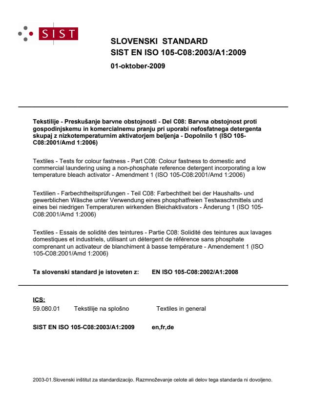 EN ISO 105-C08:2003/A1:2009