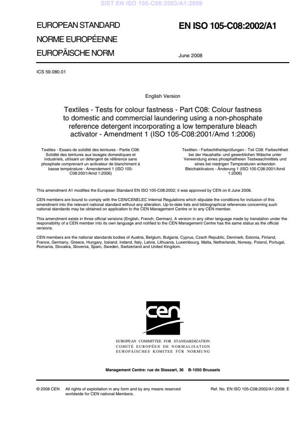EN ISO 105-C08:2003/A1:2009