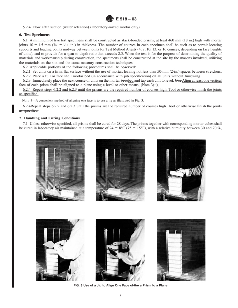 REDLINE ASTM E518-03 - Standard Test Methods for Flexural Bond Strength of Masonry