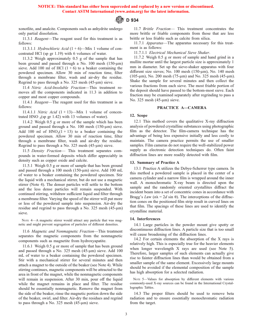 ASTM D934-80(1999) - Standard Practices for Identification of Crystalline Compounds in Water-Formed Deposits By X-Ray Diffraction