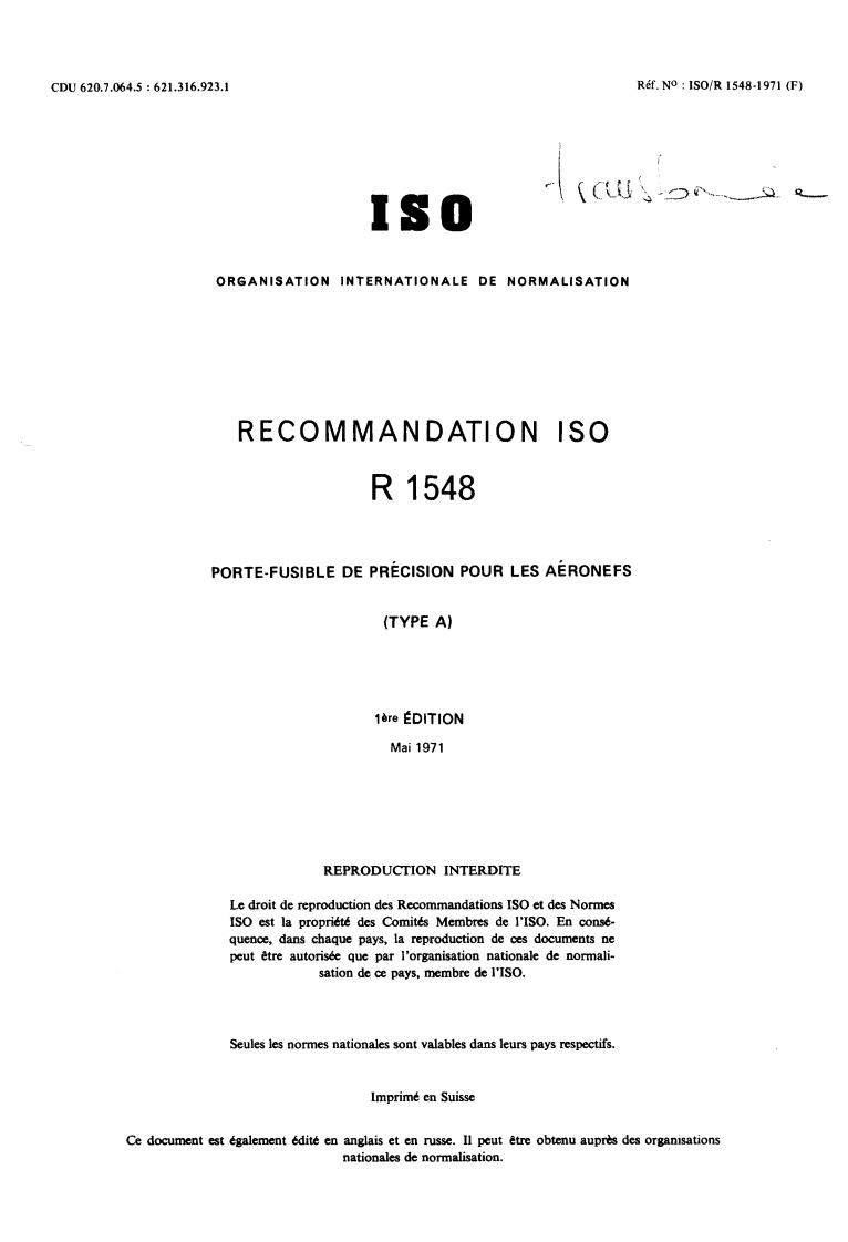 ISO/R 1548:1971 - Title missing - Legacy paper document
Released:1/1/1971