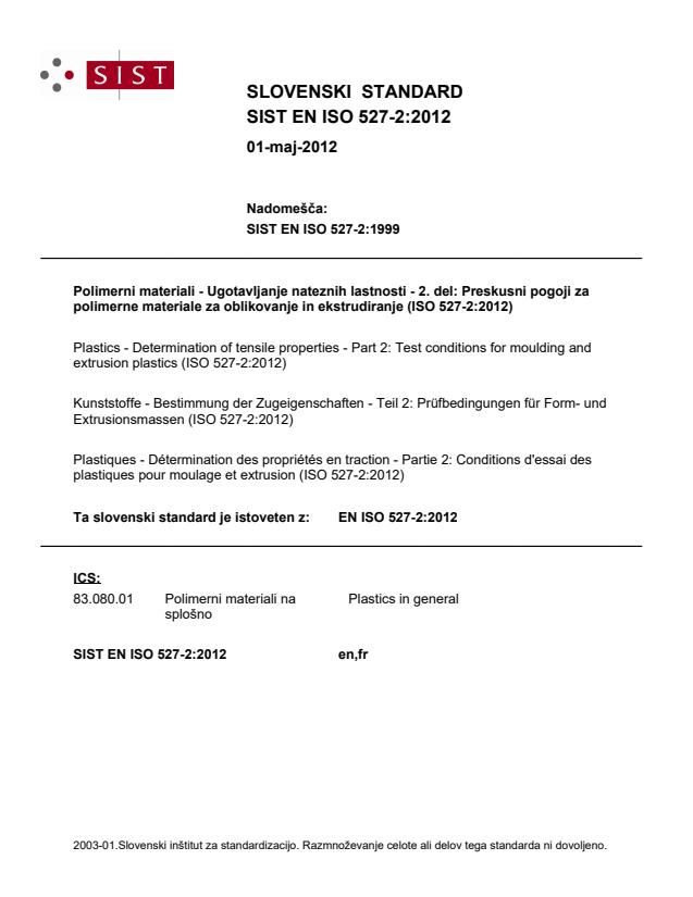 EN ISO 527-2:2012 - standard je bil natisnjen za čitalnico