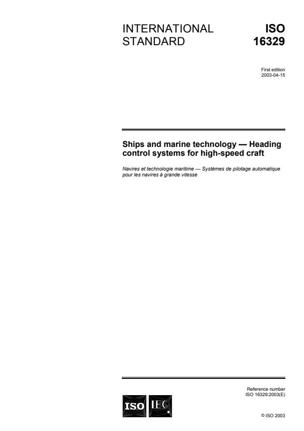 ISO 16329:2003 - Ships and marine technology -- Heading control systems for high-speed craft