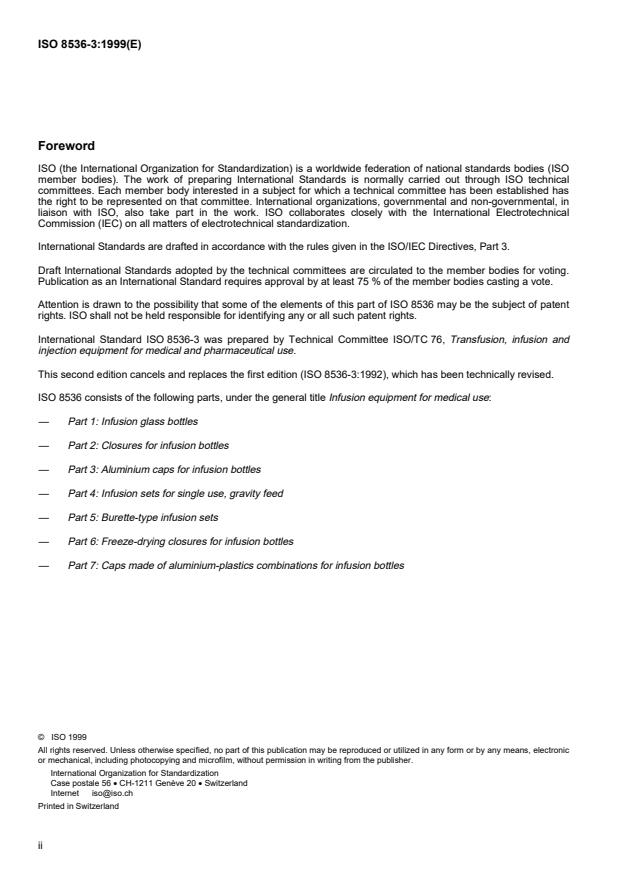 ISO 8536-3:1999 ISO 8536-3:1999 - Infusion equipment for medical use - Page 2 preview