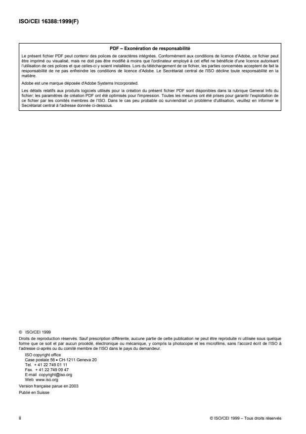 ISO/IEC 16388:1999 ISO/IEC 16388:1999 - Technologies de l'information -- Techniques d'identification automatique et de capture des données -- Spécifications des symbologies des codes a barres -- Code 39 - Page 2 preview