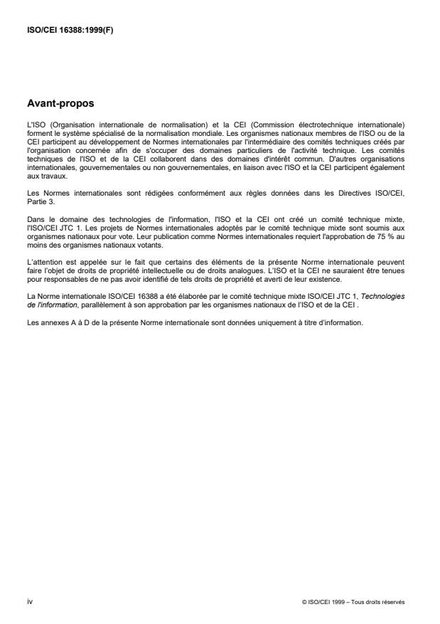 ISO/IEC 16388:1999 ISO/IEC 16388:1999 - Technologies de l'information -- Techniques d'identification automatique et de capture des données -- Spécifications des symbologies des codes a barres -- Code 39 - Page 4 preview