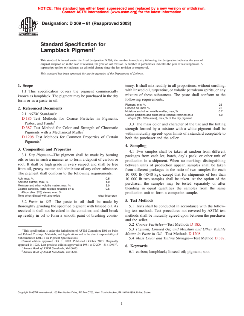 ASTM D209-81(2003) - Standard Specification for Lampblack Pigment