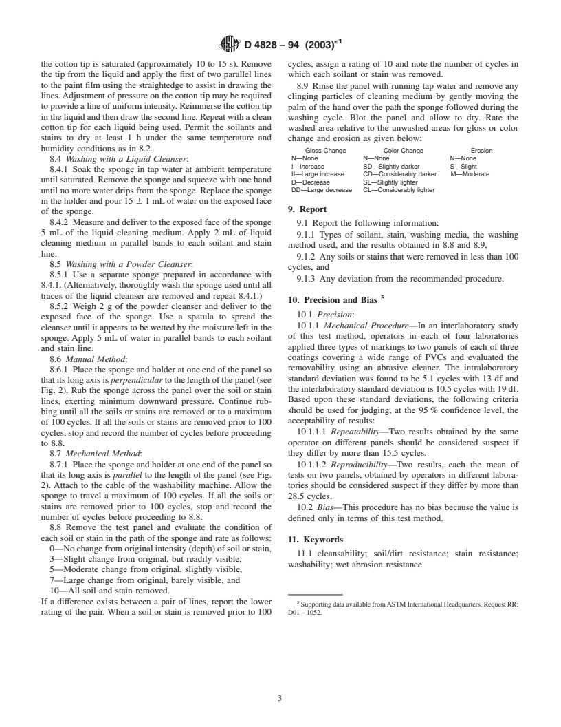 ASTM D4828-94(2003)e1 - Standard Test Methods for Practical Washability of Organic Coatings