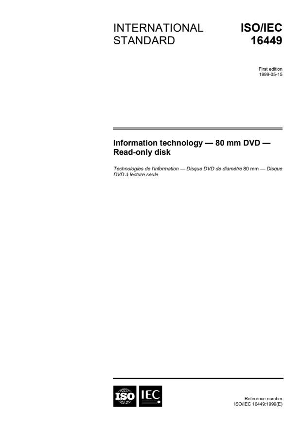 ISO/IEC 16449:1999 - Information technology -- 80 mm DVD -- Read-only disk