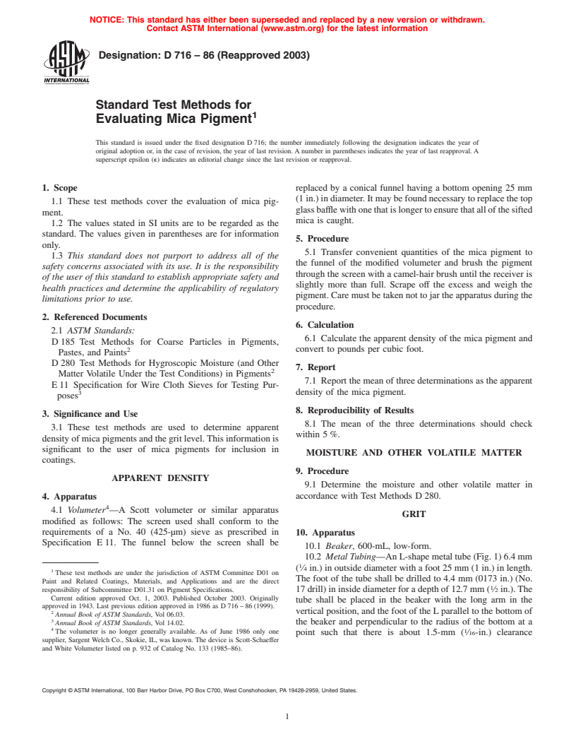 ASTM D716-86(2003) - Standard Test Methods for Evaluating Mica Pigment