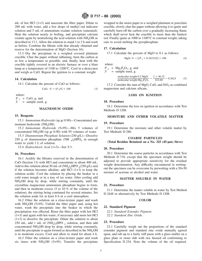 ASTM D717-86(2003) - Standard Test Methods for Analysis of Magnesium Silicate Pigment