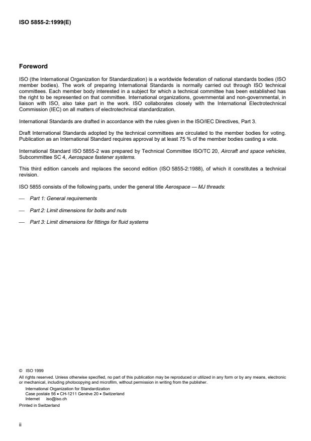 ISO 5855-2:1999 ISO 5855-2:1999 - Aerospace -- MJ threads - Page 2 preview