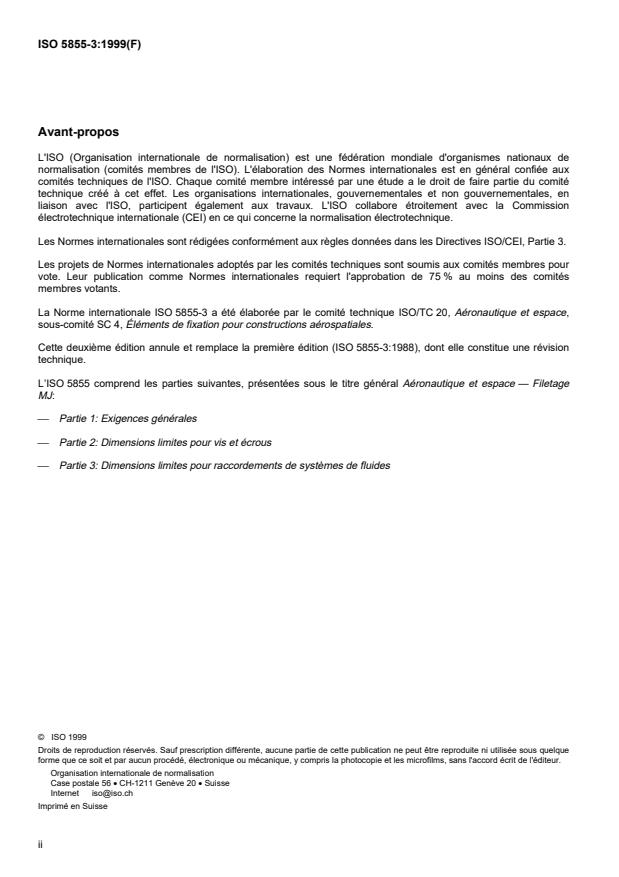 ISO 5855-3:1999 ISO 5855-3:1999 - Aéronautique et espace -- Filetage MJ - Page 2 preview