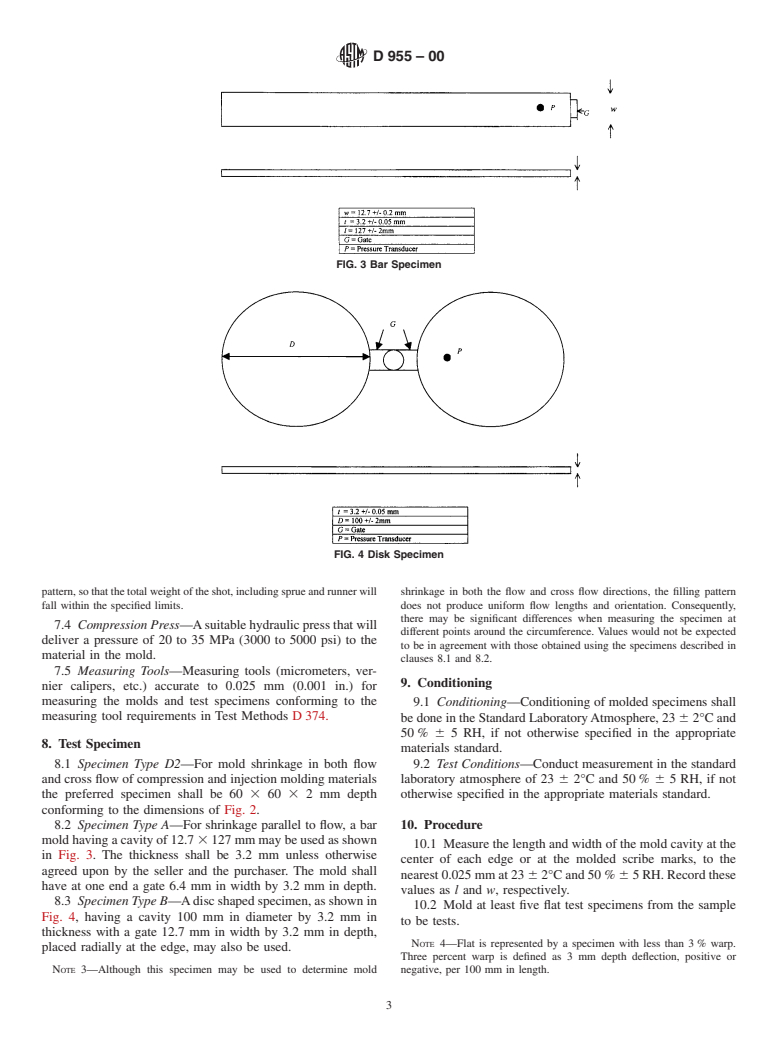 ASTM D955-00 - Standard Test Method of Measuring Shrinkage from Mold Dimensions of Thermoplastics