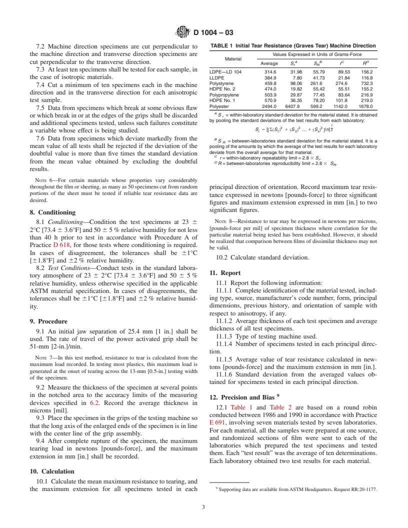 ASTM D1004-03 - Standard Test Method for Initial Tear Resistance of Plastic Film and Sheeting