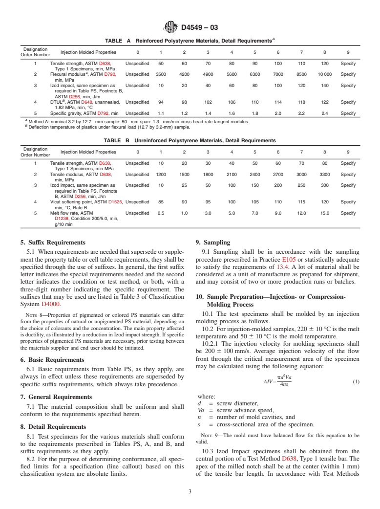 ASTM D4549-03 - Standard Specification for Polystyrene and Rubber-Modified Polystyrene Molding and Extrusion Materials (PS)