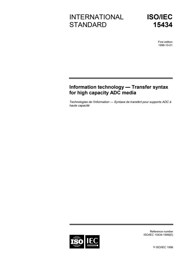 ISO/IEC 15434:1999 - Information technology -- Transfer syntax for high capacity ADC media