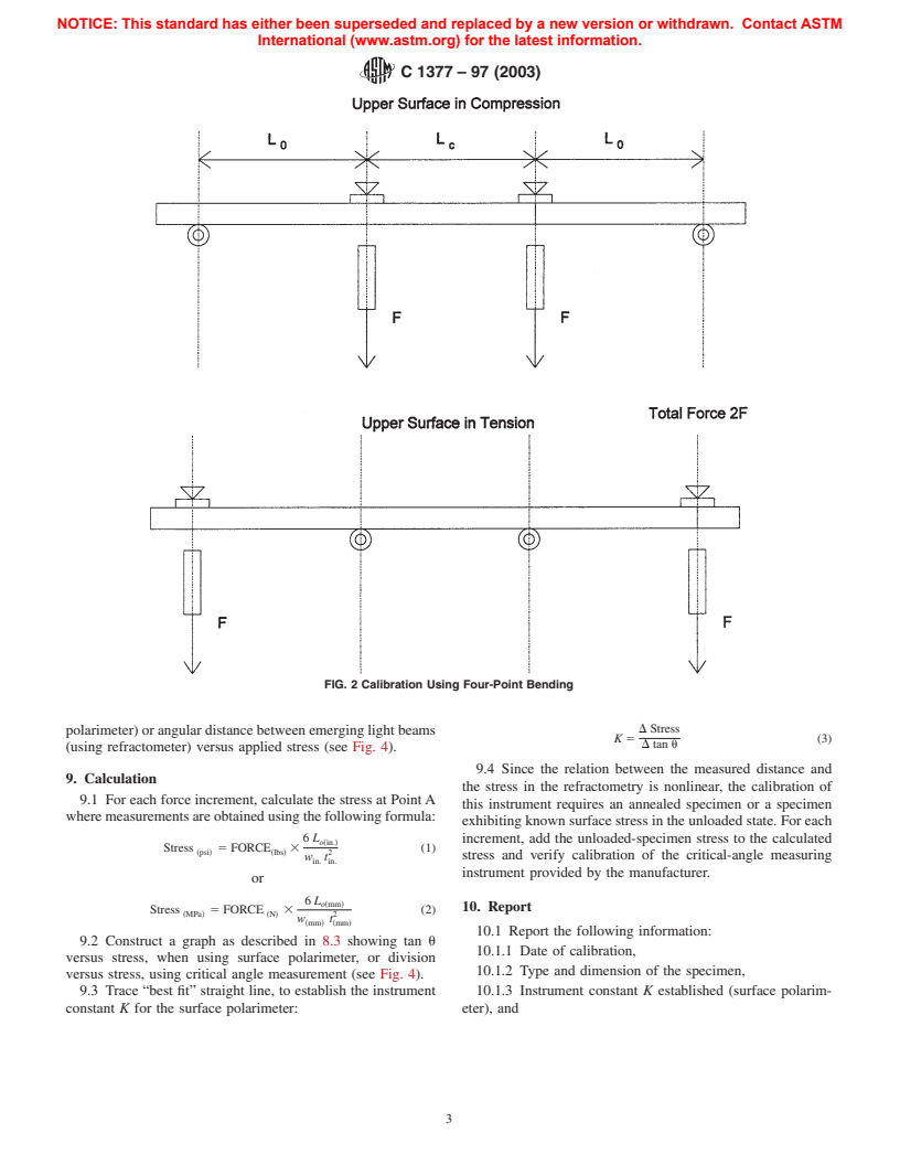 ASTM C1377-97(2003) - Standard Test Method for Calibration of Surface/Stress Measuring Devices