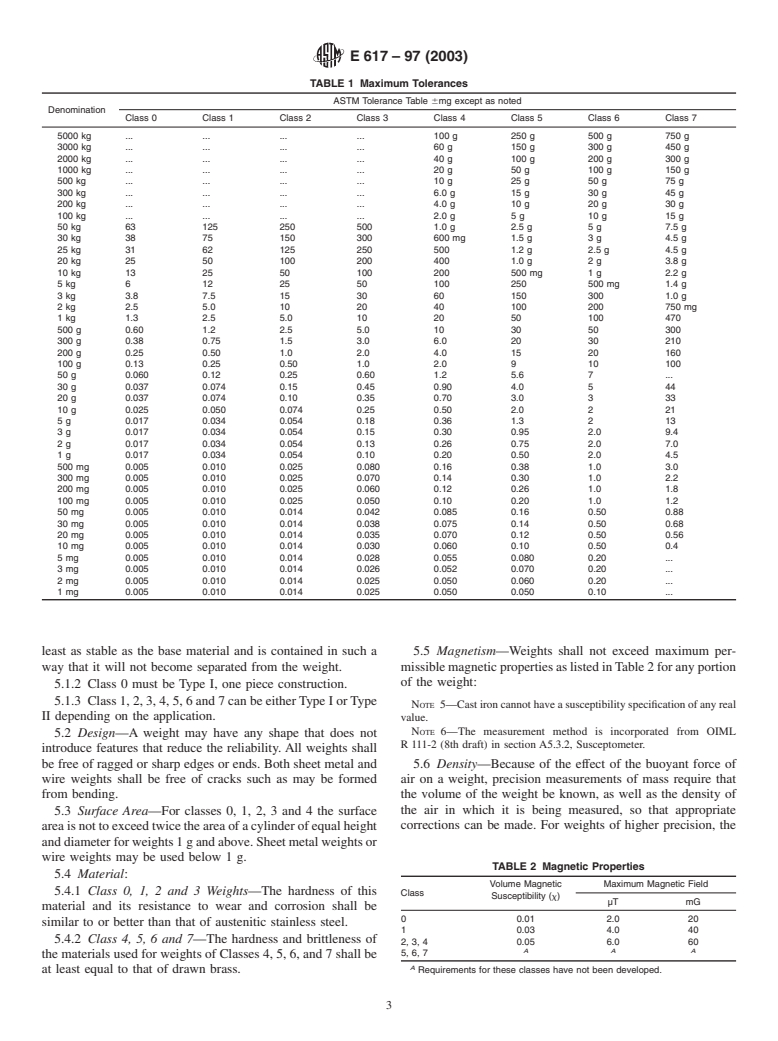 ASTM E617-97(2003) - Standard Specification for Laboratory Weights And Precision Mass Standards