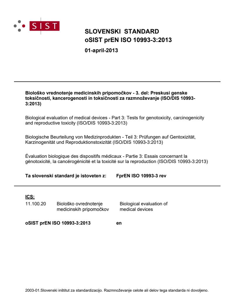 prEN ISO 10993-3:2013