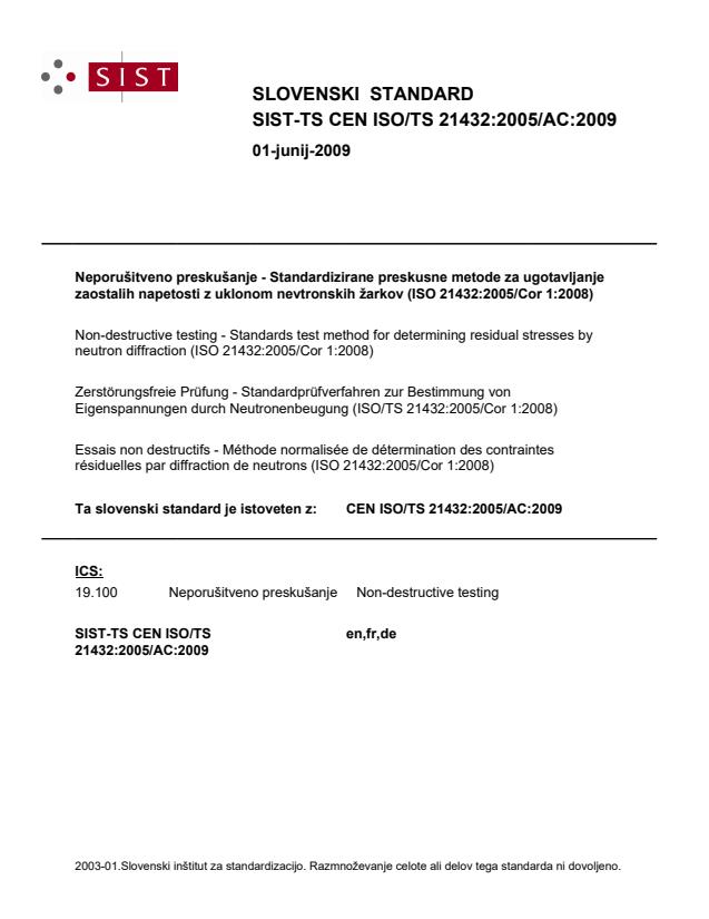 TS CEN ISO/TS 21432:2005/AC:2009