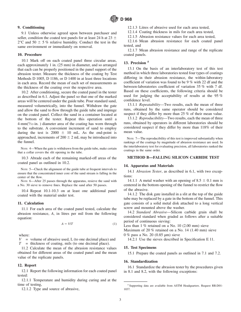 ASTM D968-93(2001) - Standard Test Methods for Abrasion Resistance of Organic Coatings by Falling Abrasive