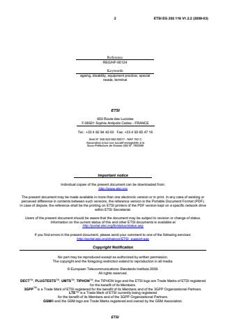 SIST-V ETSI/EG 202 116 V1.2.2:2009 ETSI EG 202 116 V1.2.2 (2009-03) - Human Factors (HF); Guidelines for ICT products and services; Design for All - Page 2 preview