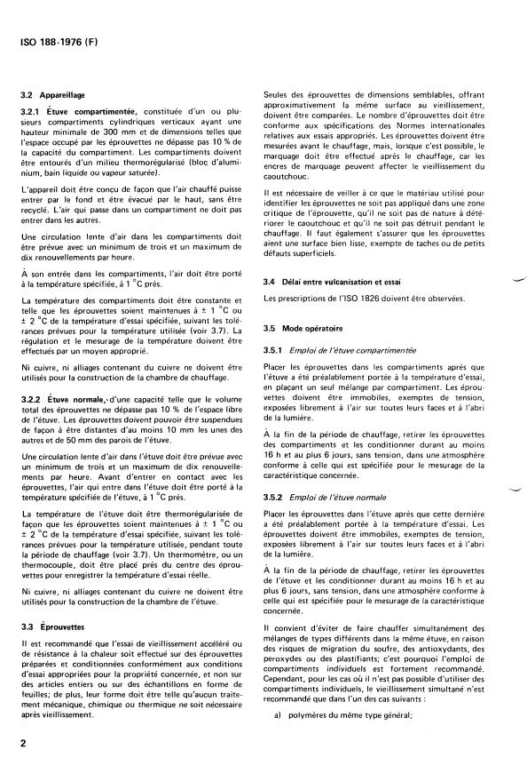 ISO 188:1976 ISO 188:1976 - Caoutchouc vulcanisé -- Essai de résistance au vieillissement accéléré ou a la chaleur - Page 4 preview