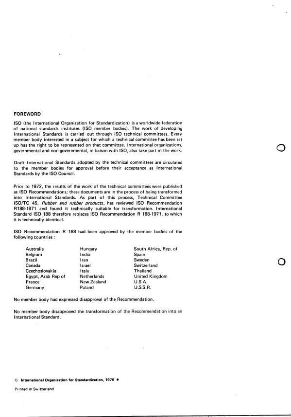 ISO 188:1976 ISO 188:1976 - Rubber, vulcanized -- Accelerated ageing or heat-resistance tests - Page 2 preview