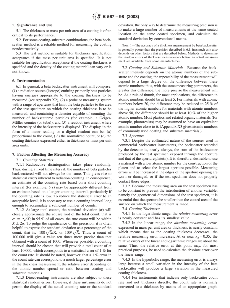 ASTM B567-98(2003) - Standard Test Method for Measurement of Coating Thickness by the Beta Backscatter Method