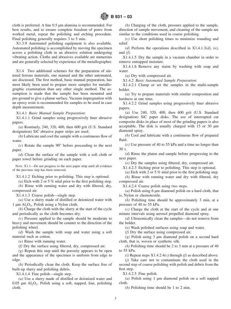 ASTM B931-03 - Standard Test Method for Metallographically Estimating the Observed Case Depth of Ferrous Powder Metallurgy (P/M) Parts