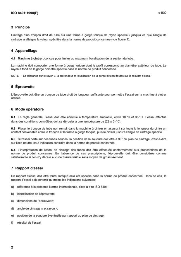 ISO 8491:1998 ISO 8491:1998 - Matériaux métalliques -- Tubes -- Essai de cintrage sur tronçon - Page 4 preview