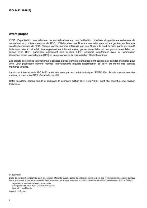 ISO 8492:1998 ISO 8492:1998 - Matériaux métalliques -- Tubes -- Essai d'aplatissement - Page 2 preview