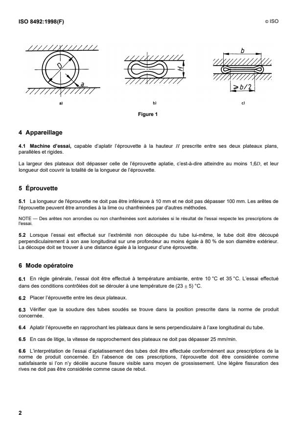 ISO 8492:1998 ISO 8492:1998 - Matériaux métalliques -- Tubes -- Essai d'aplatissement - Page 4 preview