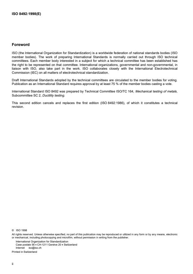 ISO 8492:1998 ISO 8492:1998 - Metallic materials -- Tube -- Flattening test - Page 2 preview