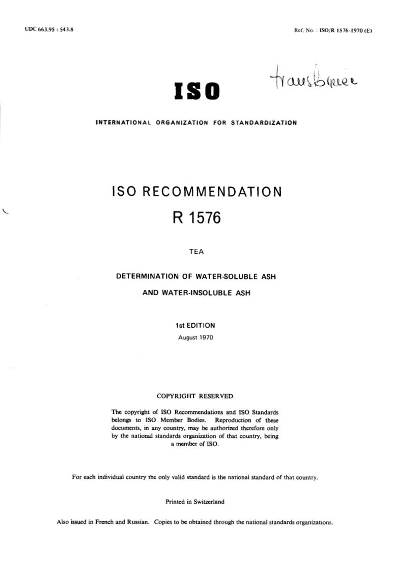 ISO/R 1576:1970 - Title missing - Legacy paper document
Released:1/1/1970