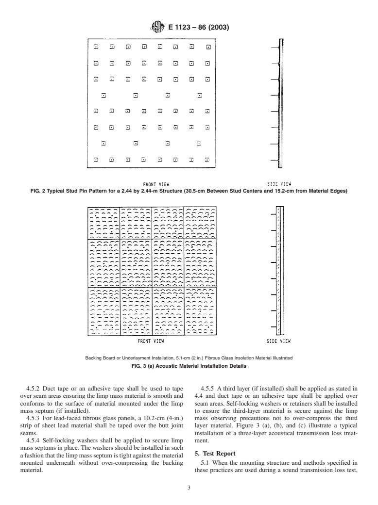 ASTM E1123-86(2003) - Standard Practices for Mounting Test Specimens for Sound Transmission Loss Testing of Naval and Marine Ship Bulkhead Treatment Materials