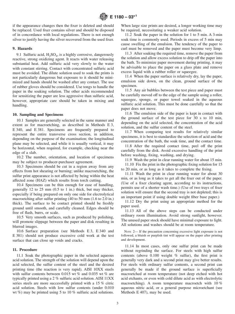 ASTM E1180-03e1 - Standard Practice for Preparing Sulfur Prints for Macrostructural Examination