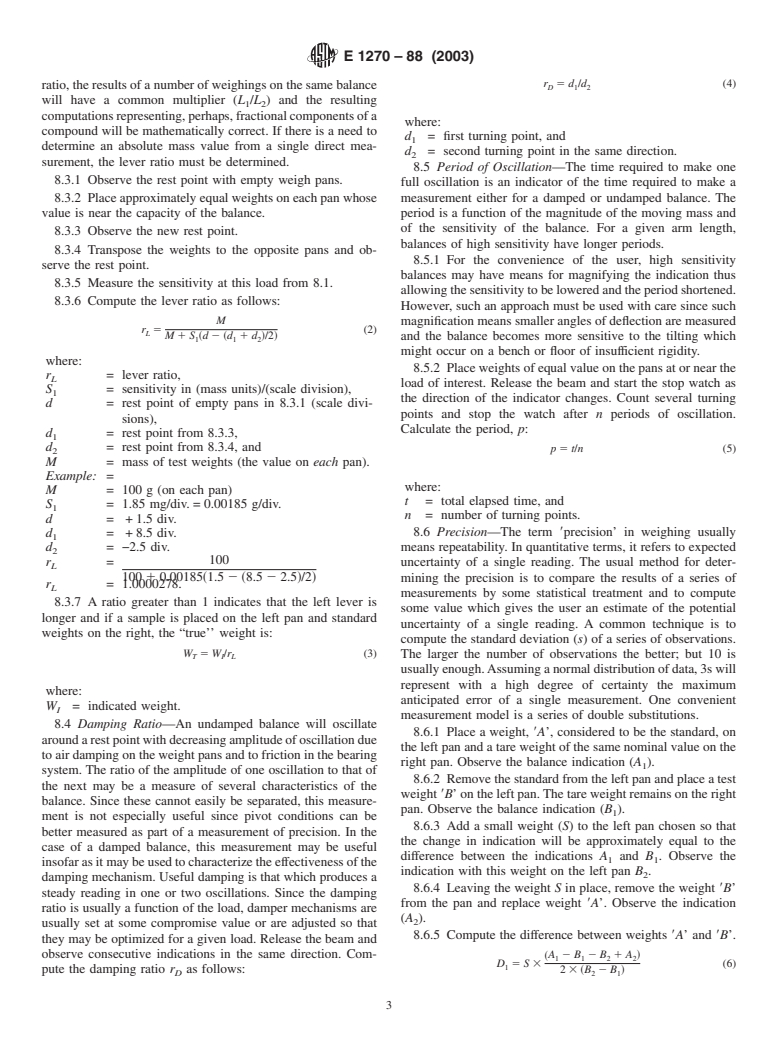 ASTM E1270-88(2003) - Standard Test Method for Equal Arm Balances